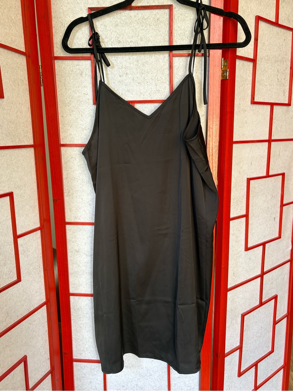 Classic Black Slip Mini Dress with Tie Straps